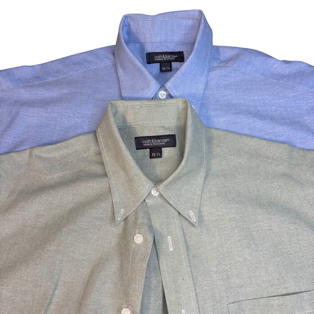 Lot of 2 Croft & Barrow Mens Short Sleeve Button Down Shirts 15.5 Blue Green
